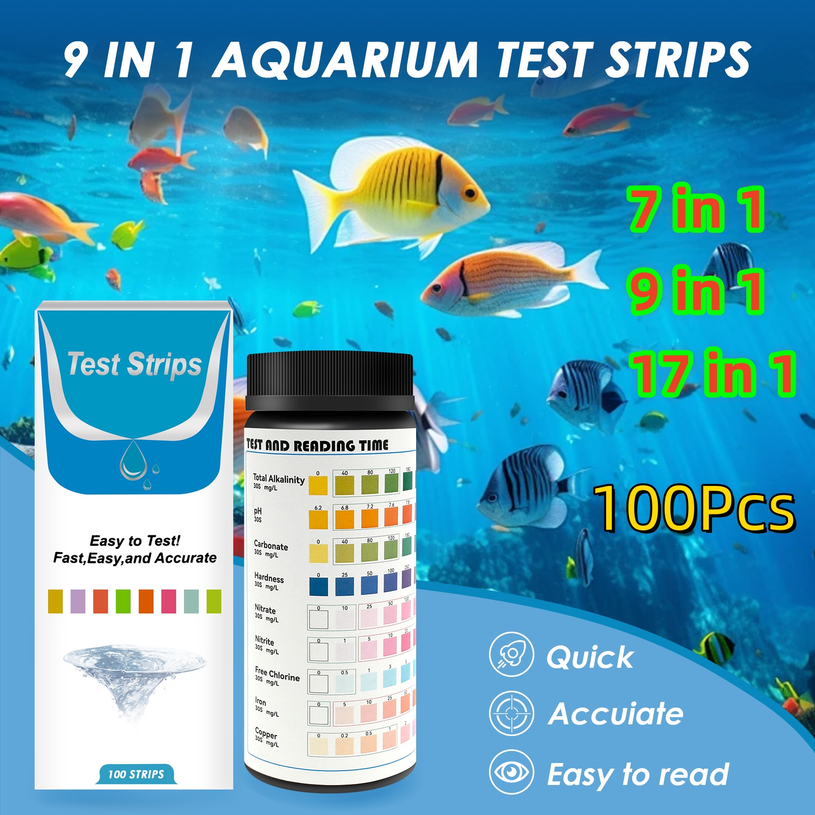 Aquarium Test Kit - 100Pcs Aquarium Test Strips Water Quality