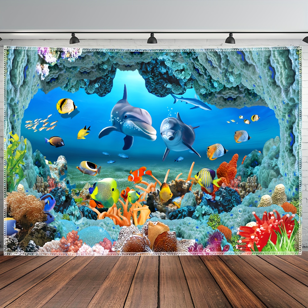 Aquarium Fish Dolphin - Underwater Coral Reef Dolphin Tapestry Ocean