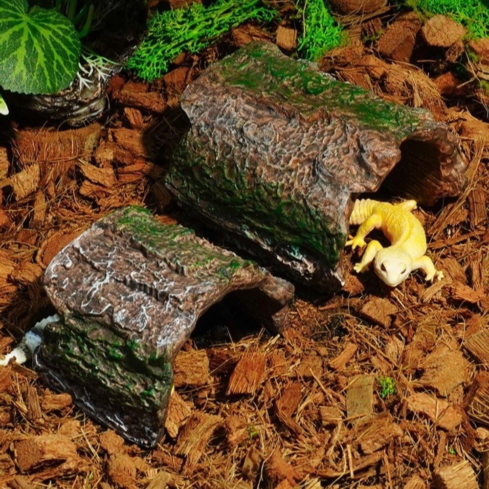Aquarium Fish Hide - Simulation Reptile Hideout Hollow Bark Texture