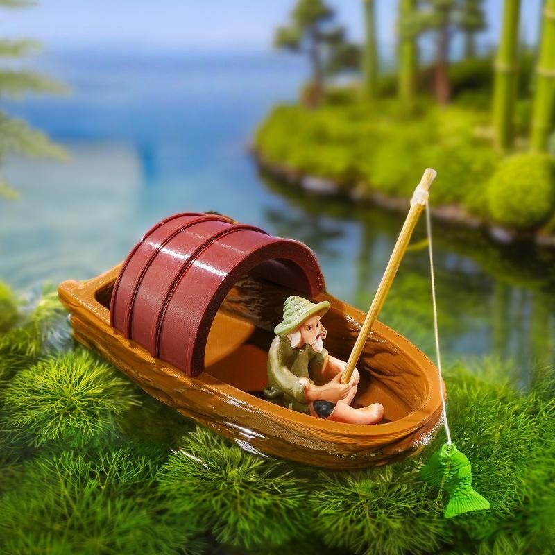 Mini Fisherman Floating Boat O - Aquarium Fish Pot บทวิจารณ์และราคา