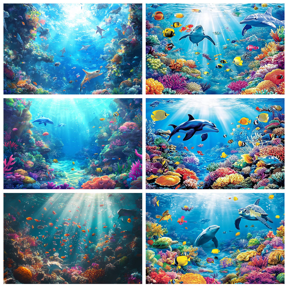 Underwater World Background  F - Aquarium Fish Dolphin บทวิจารณ์และราคา