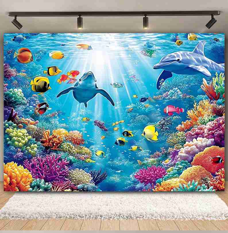 Underwater World Background  F - Aquarium Fish Dolphin บทวิจารณ์และราคา