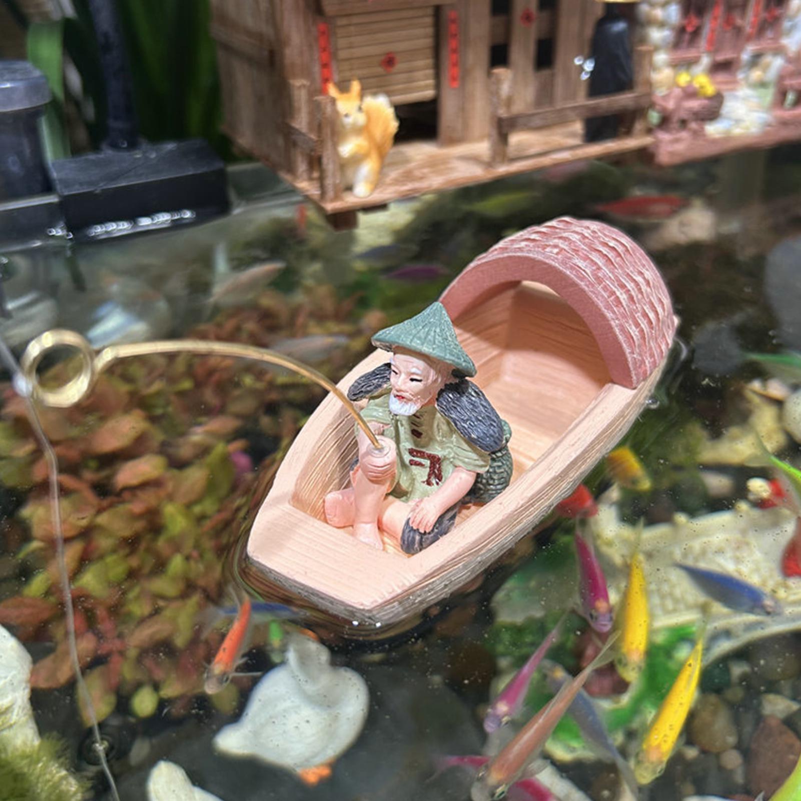 Resin Floating Fisherman Boat  - Aquarium Fish Cartoon บทวิจารณ์และราคา