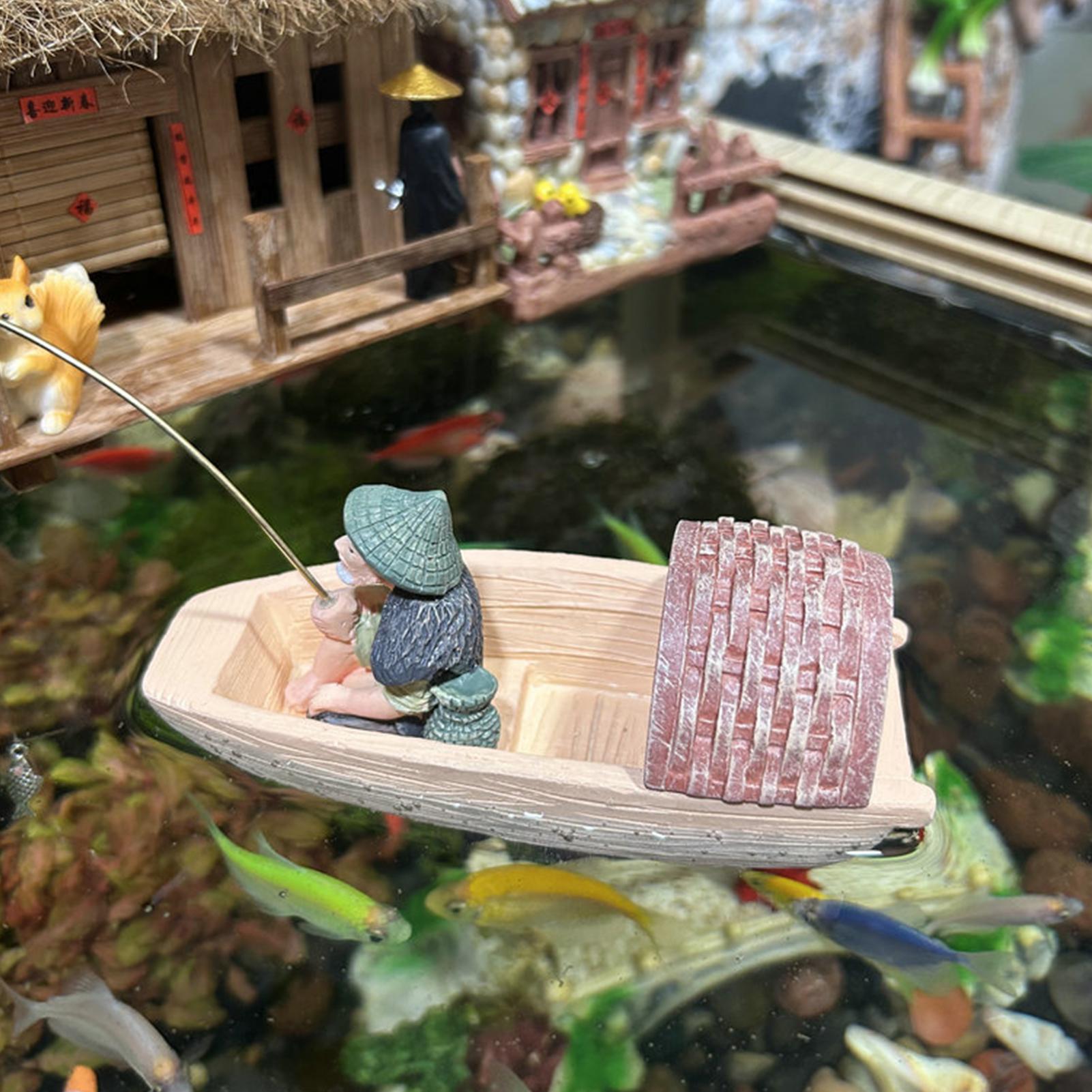 Resin Floating Fisherman Boat  - Aquarium Fish Cartoon บทวิจารณ์และราคา