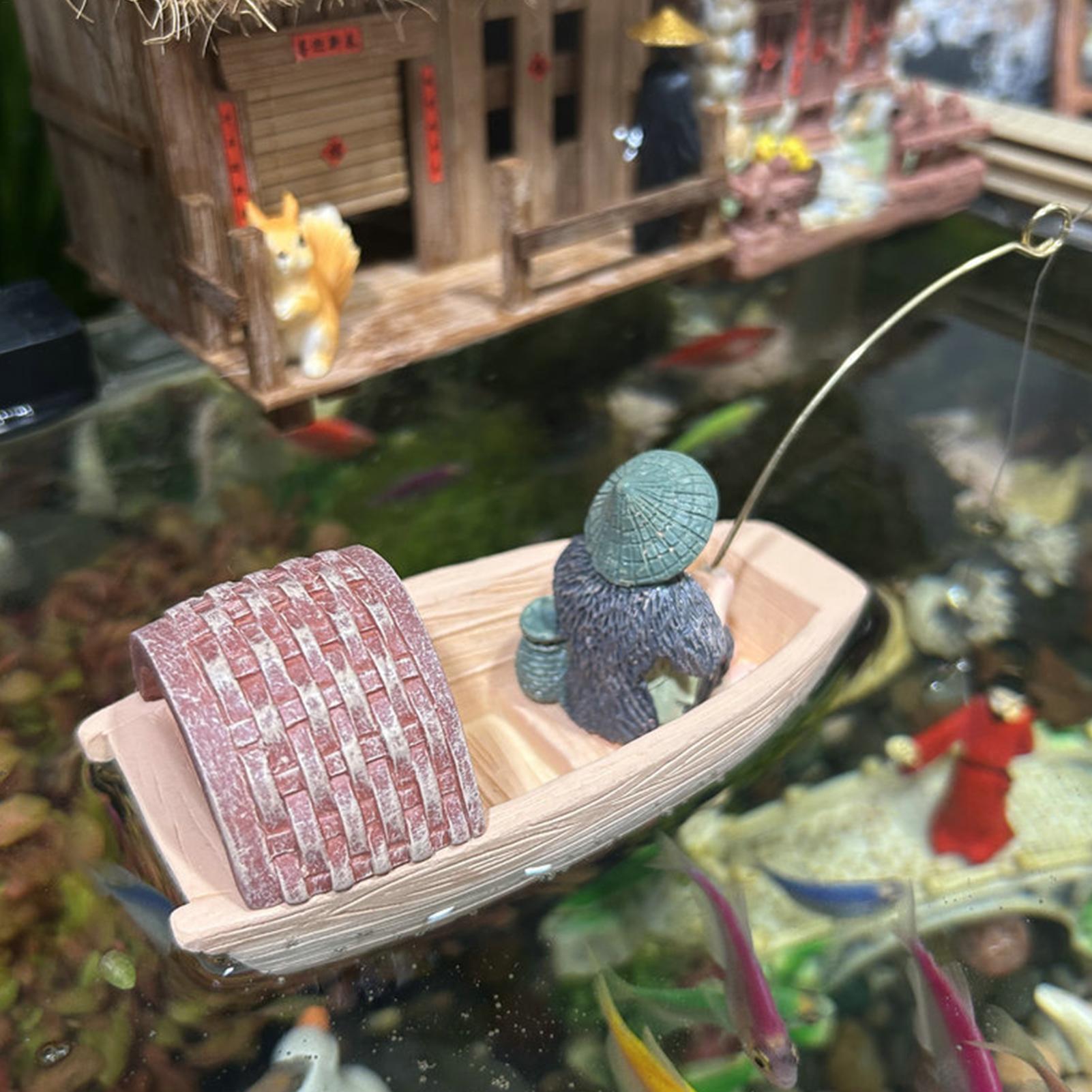 Resin Floating Fisherman Boat  - Aquarium Fish Cartoon บทวิจารณ์และราคา